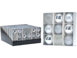 Set globuri pentru brad 9X60mm, argintii in cutie