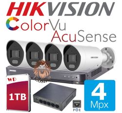 Комплект из 4 камер Hikvision Acusense Color Vu 4 Мп