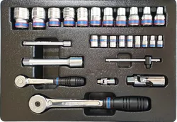 купить Набор ручных инструментов King Tony 7527MR набор 1/4" и 1/2" торцевых головок 6 гран., принадлежностей 27 пр. в Кишинёве 