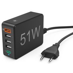 купить Зарядное устройство сетевое Hama 210536 51 Watt, 5-Way (1x QC3.0, 3x USB-A, 1x USB-C PD) в Кишинёве 