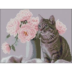 купить Картина по номерам Strateg 58081 Pictura cu diamante 30x40cm, Pisica cu flori в Кишинёве 