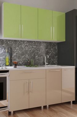 Кухонный гарнитур Bafimob Mini (High Gloss) 1.6m Cappuccino/Green