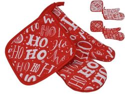Manusi de bucatarie de сraciun 2buc "HO-HO-HO", poliester, 2 culori