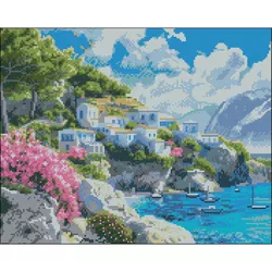 купить Картина по номерам Strateg 58077 Pictura cu diamante 40x50cm, fara rama, Coasta Greciei" в Кишинёве 