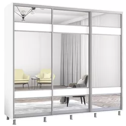 купить Шкаф Mobildor-Lux Aron uși glisante din PAL cu oglindă zebra (250x60x200H cm) Alb Brilliant в Кишинёве 