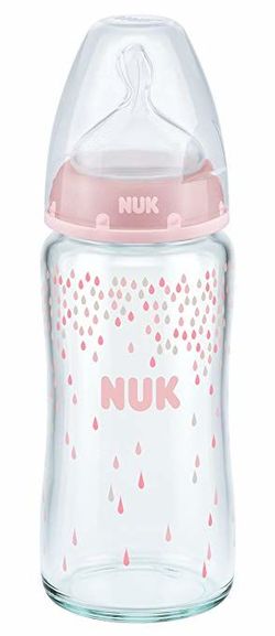 Бутылочка стеклянная NUK FC с силиконовой соской 240 мл (0-6 мес) розовая