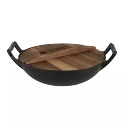 купить Казан Grill Master KZN-32CM WOK 5L din fonta, cu capac din lemn si fund plat в Кишинёве 