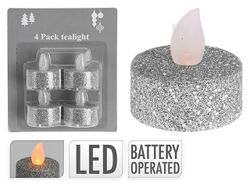 Набор свечей LED чайных с блестками 4шт D3.5cm, серый