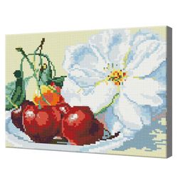 Черешня и цветы, 30x40 см, алмазная мозаика Артукул: QS200428