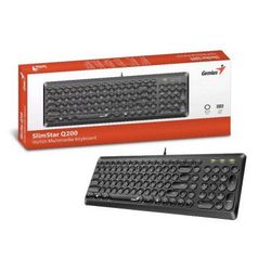 Keyboard Genius SlimStar Q200, Low-profile, Slim Round Key, Fn Keys, Black, USB