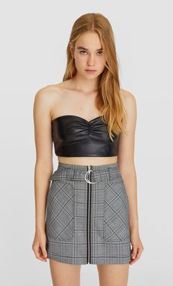 Юбка Stradivarius Серый в клетку 4700/586/210