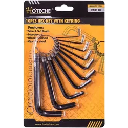 купить Набор ручных инструментов Hoteche 260110 Ключи шестигранные 1,5-10mm короткие на кольце 10шт в Кишинёве 