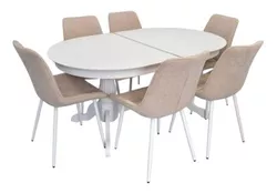cumpără Set masă și scaune Evelin di Costacurta стол HV-33V White + 6 стульев YTC-055Wh UF885-03 Light beige în Chișinău 