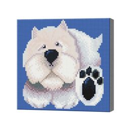 Белый песик, 20x20 см, алмазная мозаика
