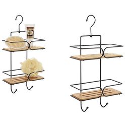 купить Полка для ванной Promstore 52138 Raft cu 2 nivele+2carlige Caddy 11x25x50cm, metal/bambus, negru в Кишинёве 