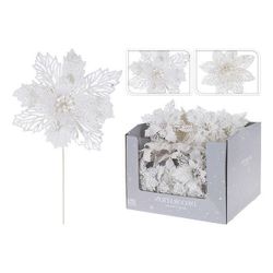 купить Новогодний декор Promstore 27241 Украшение елочное Цветок рождественский 21cm, белый в Кишинёве 