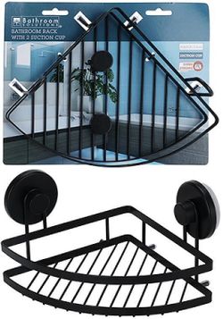 cumpără Accesoriu pentru baie Promstore 28943 Raft de colt pe ventuze Bathroom 20x20x12.5cm, negru, metal în Chișinău 