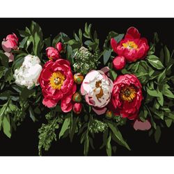 купить Картина по номерам Strateg 58063 Aranjament floral 40x50cm (fundal negru) в Кишинёве 