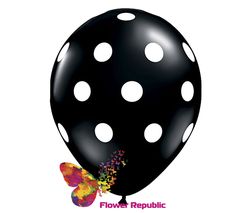Воздушный шар черный  с рисунком Горошек - 30 см