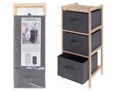 Etajera 3 cutie Storage 27X25X65cm bambus/textil