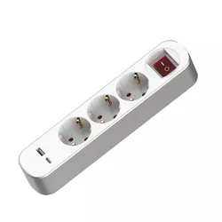 купить Фильтр электрический Muhler 1006182 Portable multiple socket outlets with key,with 3-way+2-way USB ports type A+C в Кишинёве 