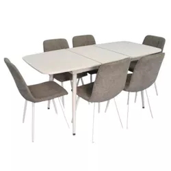 купить Комплект стол и стулья Evelin di Costacurta стол DT-532R Wh + 6 стульев YTC-078Wh UF885-14 (Grey) в Кишинёве 