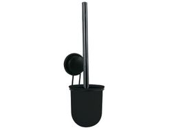 Perie pentru WC cu suport Mega 35.5cm pe ventuza crom, neagra