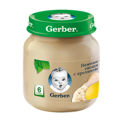 Пюре Gerber нежные овощи-кролик, с 6 месяцев, 130г