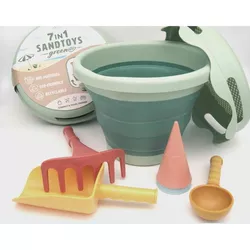 купить Игрушка для песочницы CompacToys 99700401 ECO Beach bucket with sandbox toys, green в Кишинёве 