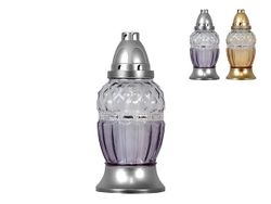 Candela sticla cu capac 24cm 28ore mozaic aurie/argintie