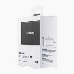 2.0TB (USB3.2/Type-C) Samsung Portable SSD T7 , Grey (85x57x8mm, 58g, R/W:1050/1000MB/s)