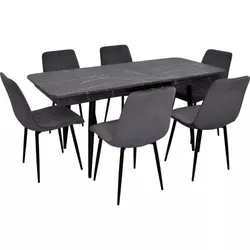 купить Комплект стол и стулья Evelin di Costacurta cтол DT-431-3R B + 6 стульев YTC-078B Bluvel-14 (Dark grey) в Кишинёве 
