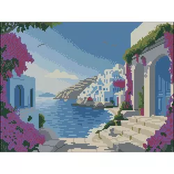 купить Картина по номерам Strateg 58086 Pictura cu diamante 30x40cm, Coasta Greciei в Кишинёве 