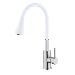 купить Смеситель кухонный Hydro S Aquafix 821, din inox pipă flexibilă, albă (0400364) в Кишинёве 