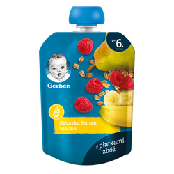 Пюре Gerber груша-банан-малина-злаки, с 6 месяцев, 80г