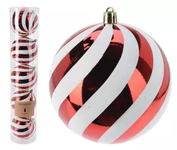 купить Новогодний декор Promstore 32941 Set globuri 5x100mm Stripes, rosu si alb, in tub в Кишинёве 