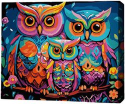 cumpără Tablou pe numere BrushMe RMGB008FC 30x40сm (pânză neagră/fără cutie) Familia de bufnițe în Chișinău 