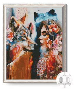 cumpără Tablou pe numere Art Gallery QB205748 Mozaic cu diamante patrate 40x50cm Femeie-lupoaica în Chișinău 