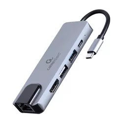 cumpără Adaptor IT Cablexpert A-CM-COMBO5-04, USB Type-C 5-in-1 multi-port adapter (Hub + HDMI + PD + LAN) în Chișinău 