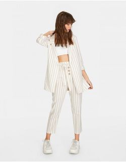 Pantaloni Stradivarius Bej in dungi 4553/341/430