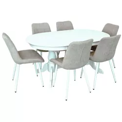купить Комплект стол и стулья Evelin di Costacurta стол HV-33V White + 6 стульев YTC-055Wh, UF885-12 Light grey в Кишинёве 