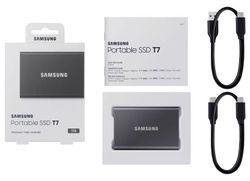 1.0TB (USB3.2/Type-C) Samsung Portable SSD T7 , Grey (85x57x8mm, 58g, R/W:1050/1000MB/s)
