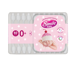 Палочки с ватой для детей Smile Baby, квадратная коробка, 60 шт.