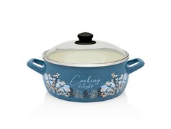 Cratita emailata Blue 24cm, 5l, capac din sticla