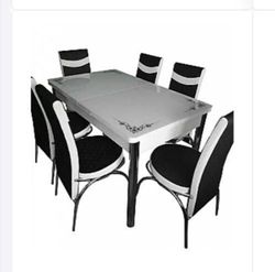 Комплект Келебек ɪɪ 317 + 6 стульев Merchan черные с белым