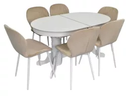 купить Комплект стол и стулья Evelin di Costacurta стол HV-31N White + 6 стульев YTC-064Wh UF910-01 Light beige в Кишинёве 