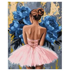 купить Картина по номерам Ideyka KHO8661 40x50cm Eco, Balerina cu bujori albastri cu vopsele metalice в Кишинёве 