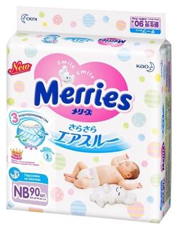 Подгузники Merries Newborn (<5 кг), 90 шт.
