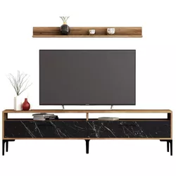 cumpără Comodă TV Trendy Istanbul, Nuc, Marmura Neagra 180x47x35cm în Chișinău 