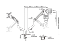 Table/desk 2-display mounting arm Gembird (rotate,tilt,swivel),17”-32”,up to 8 kg,VESA:75x75,100x100